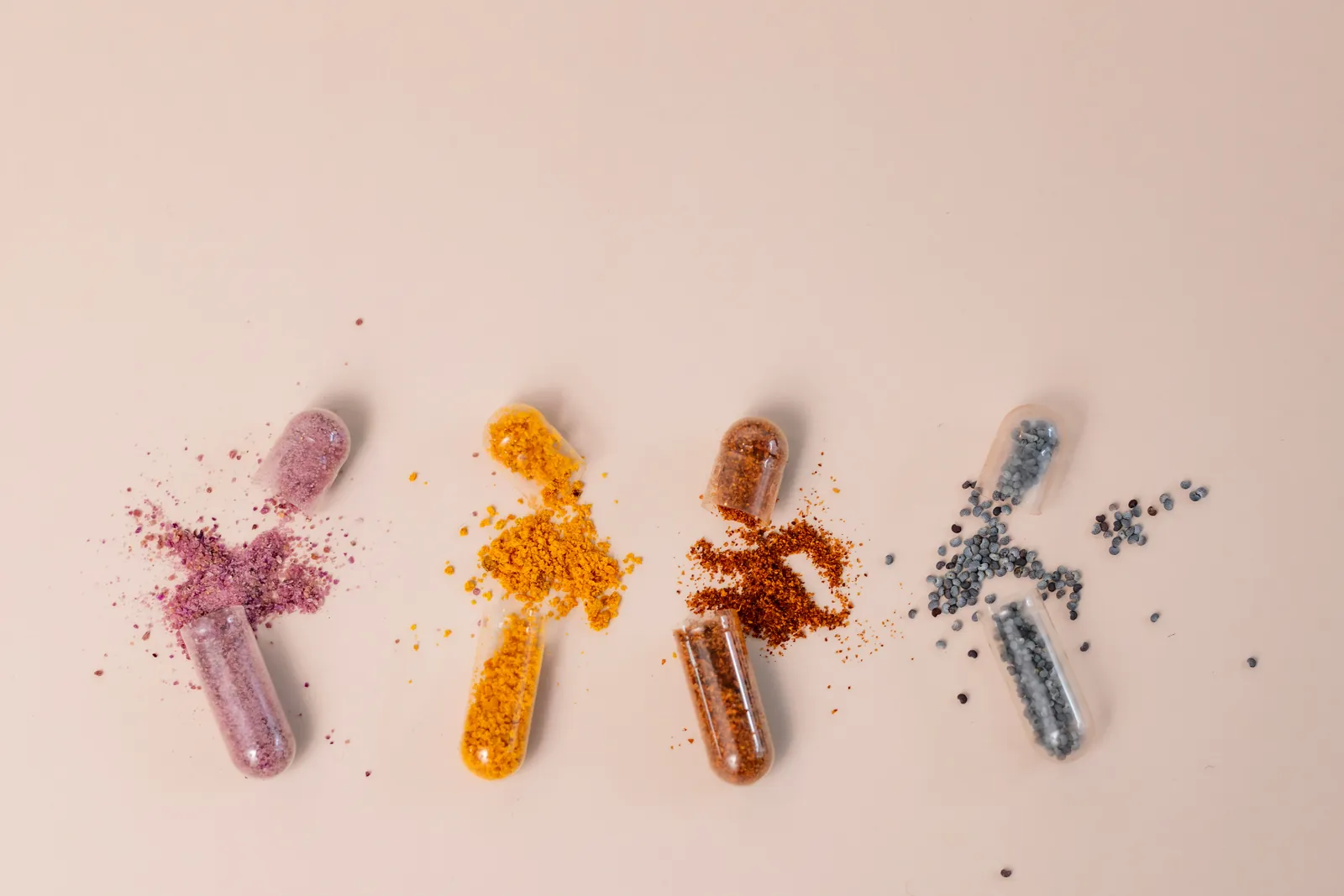 Complete multivitamin capsules on a neutral surface